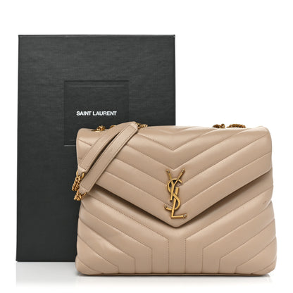Saint Laurent Calfskin Y Quilted Monogram Medium Loulou Chain Satchel Dark Beige 22 of 22
