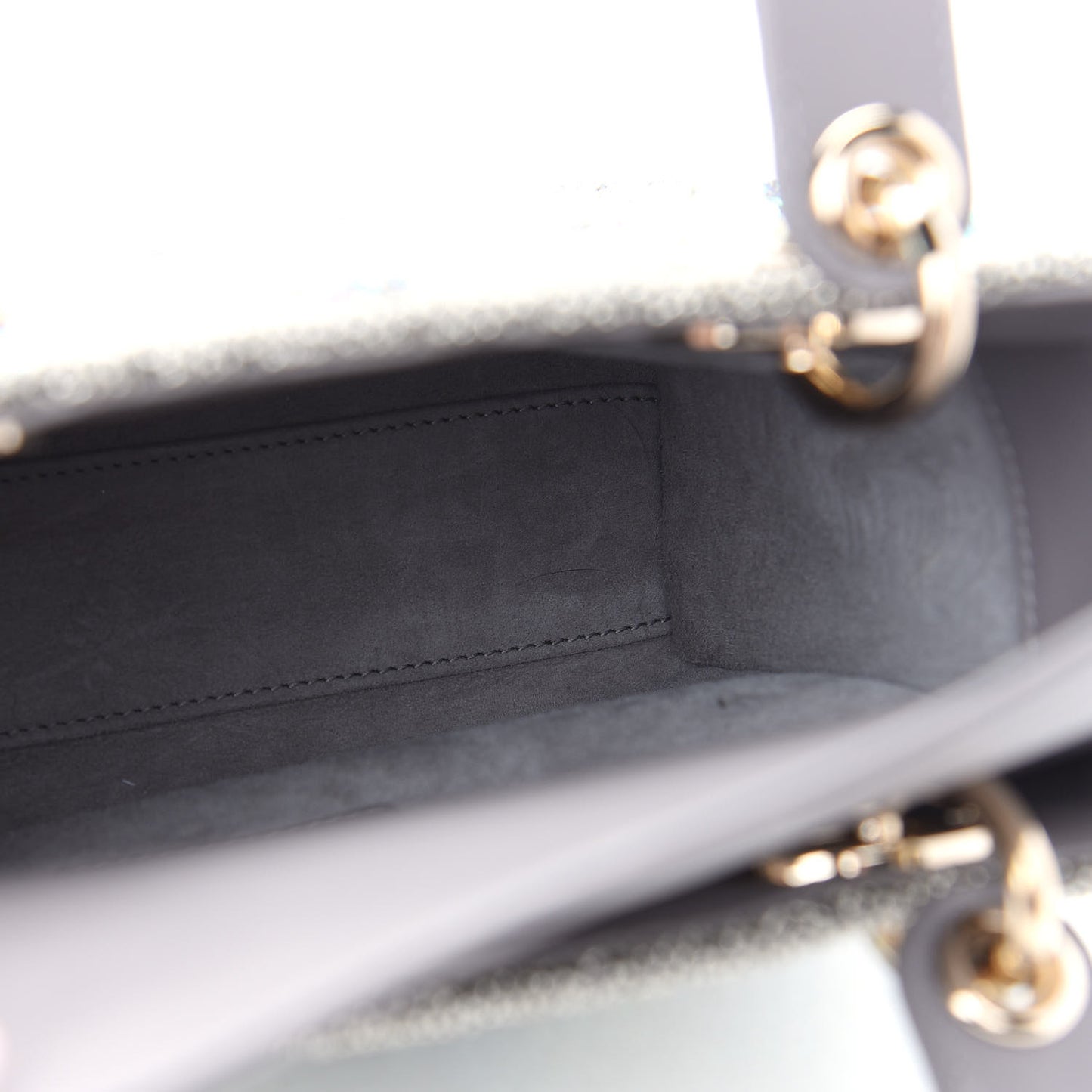 Metallic Calfskin Satin Celestial Bead Embroidery Small My Lady Dior Grey