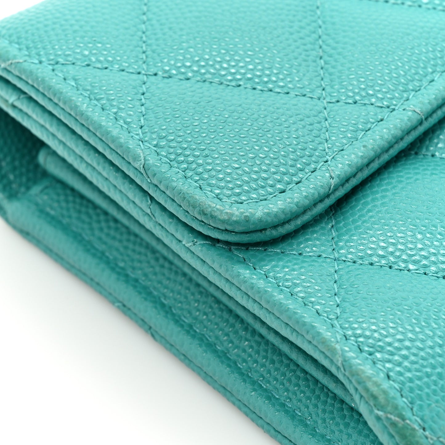 Caviar Quilted Large Gusset Flap Wallet Turquoise