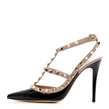 Valentino Garavani Patent Nappa Rockstud Ankle Strap 100mm Pumps 39 Black Poudre 1 of 9