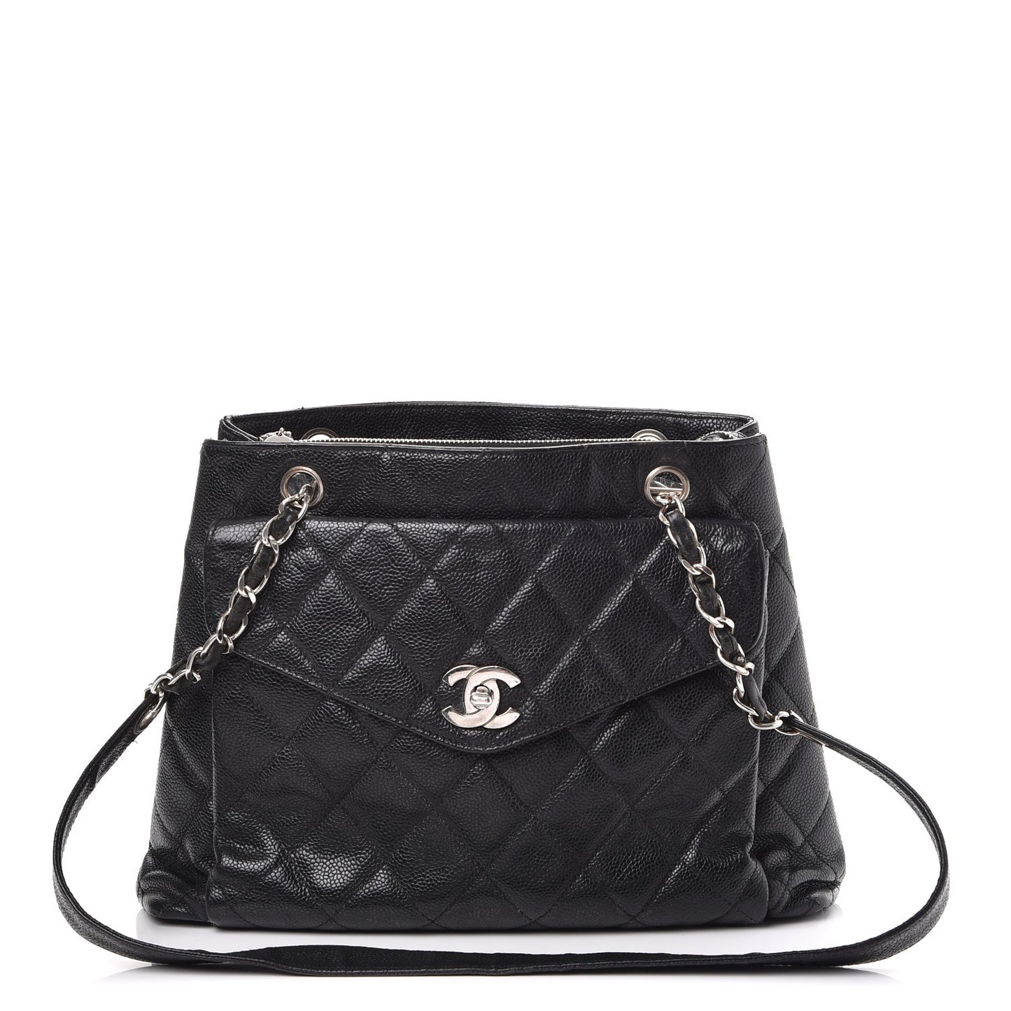 Caviar Quilted Flap Shoulder Bag Black