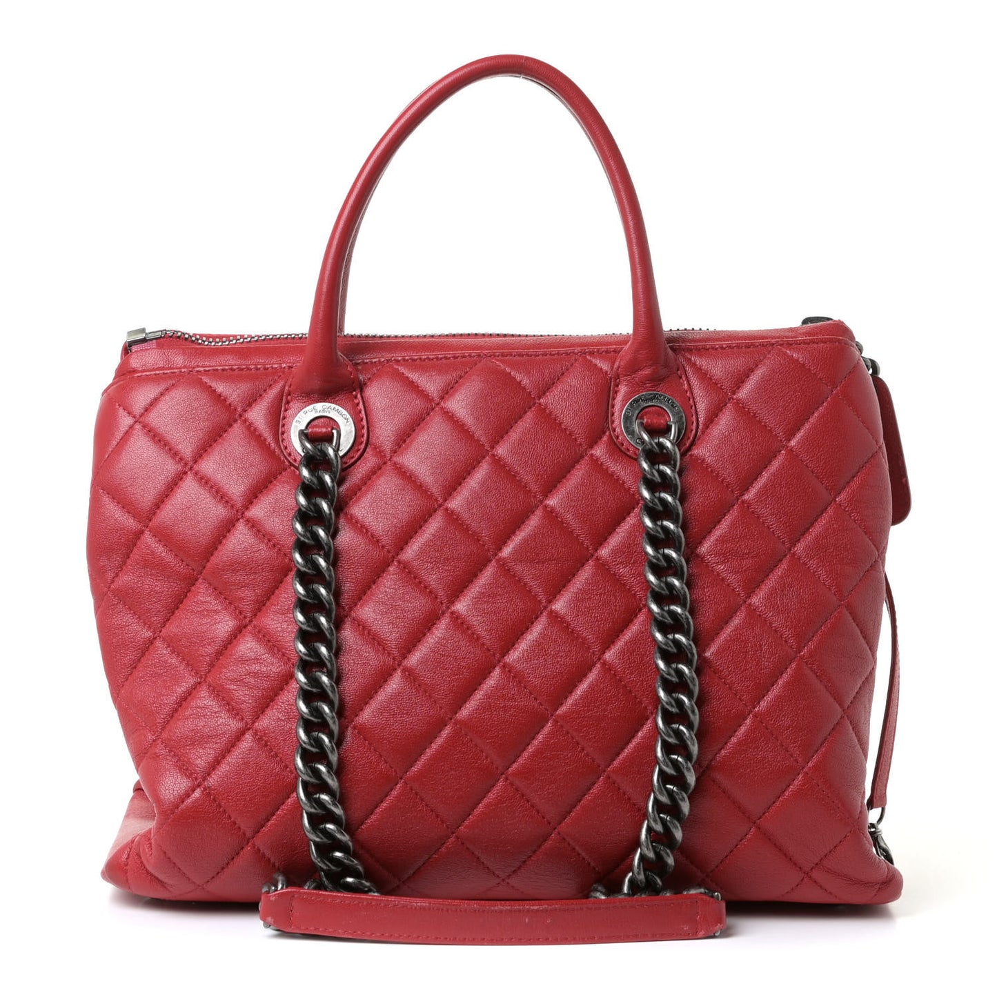 Shiny Sheepskin Quilted Medium Shopping Tote Red