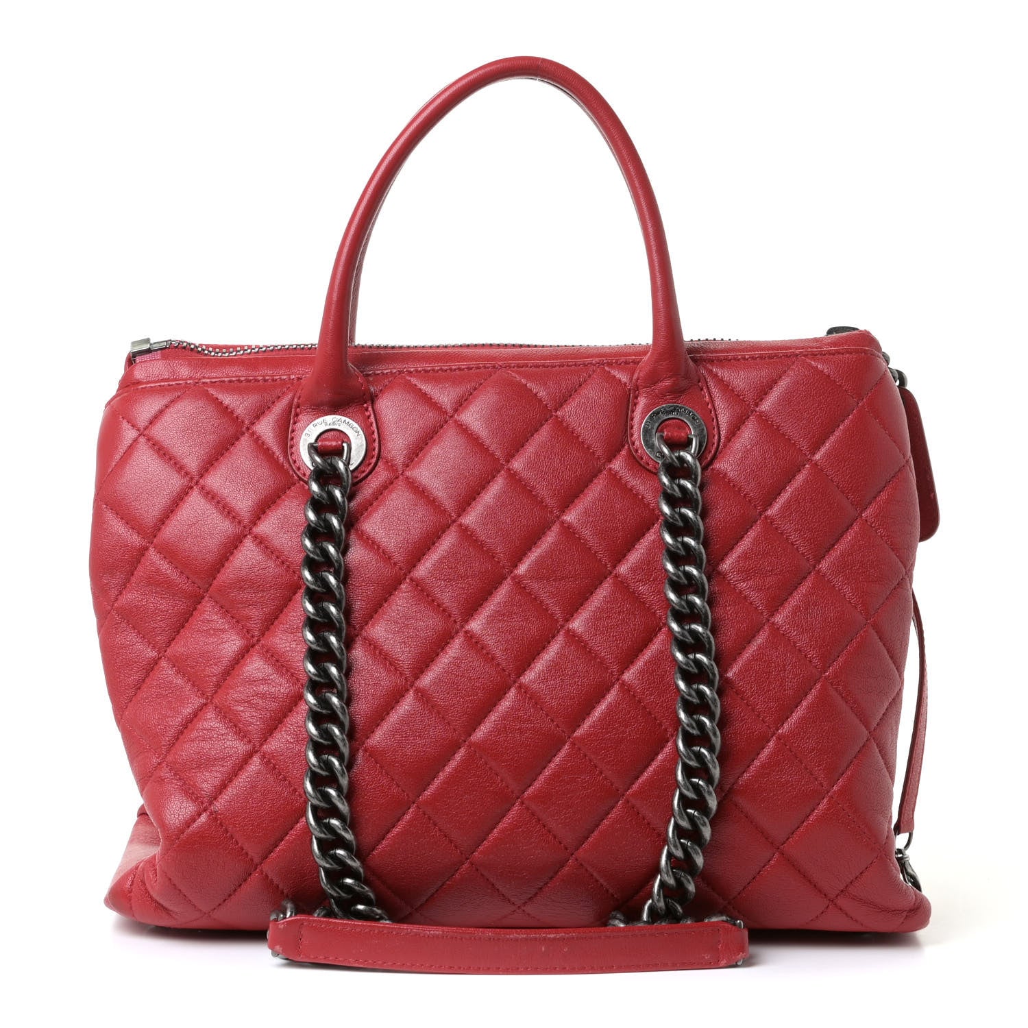 Chanel Shiny Sheepskin Quilted Medium Shopping Tote Red 1 of 17