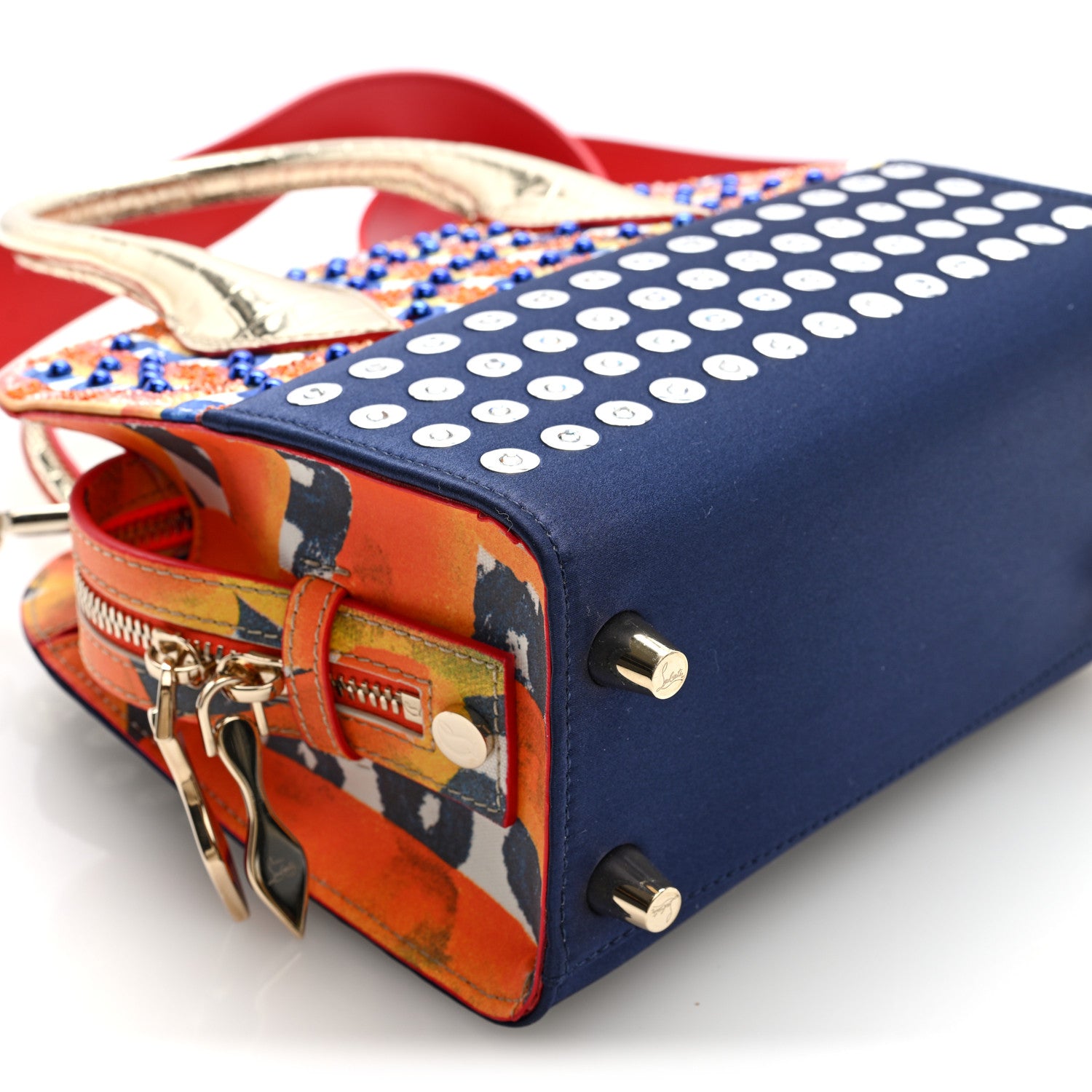 Christian Louboutin Crepe Satin Canvas Embroidered Gaagal Mini Eloise Tote Magma 9 of 10