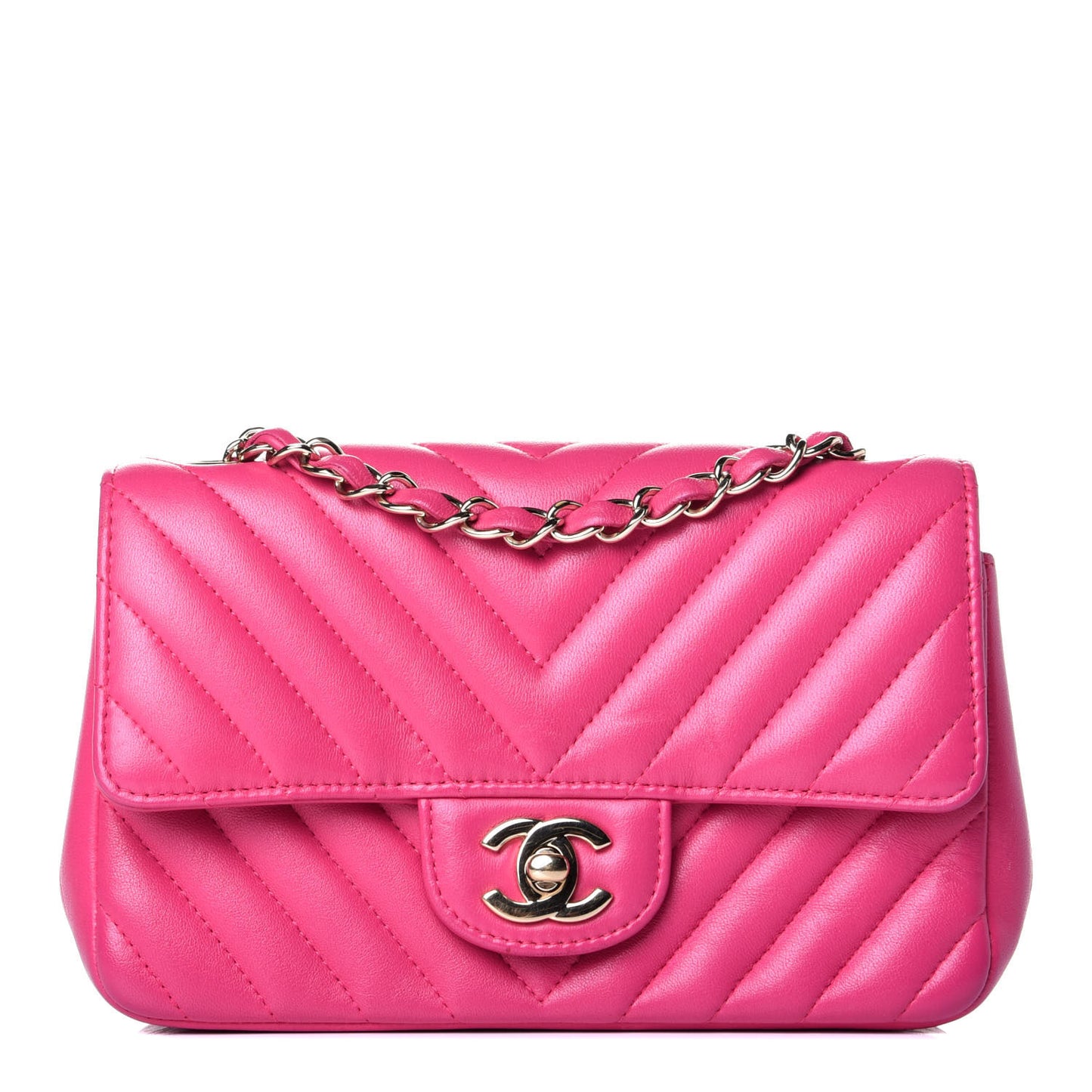 Lambskin Chevron Quilted Mini Rectangular Flap Dark Pink