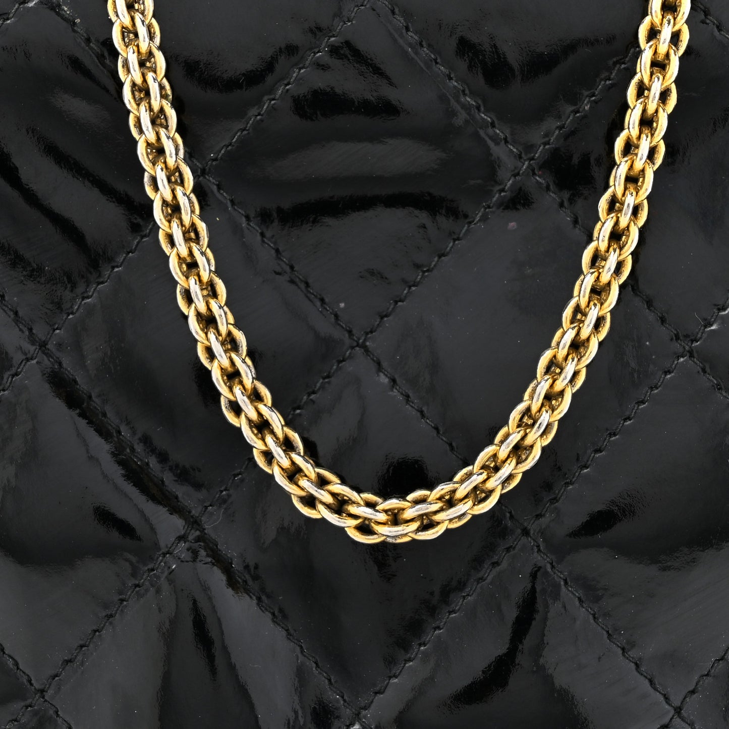 Patent Quilted Resin Frame Clutch Flap With Chain Black