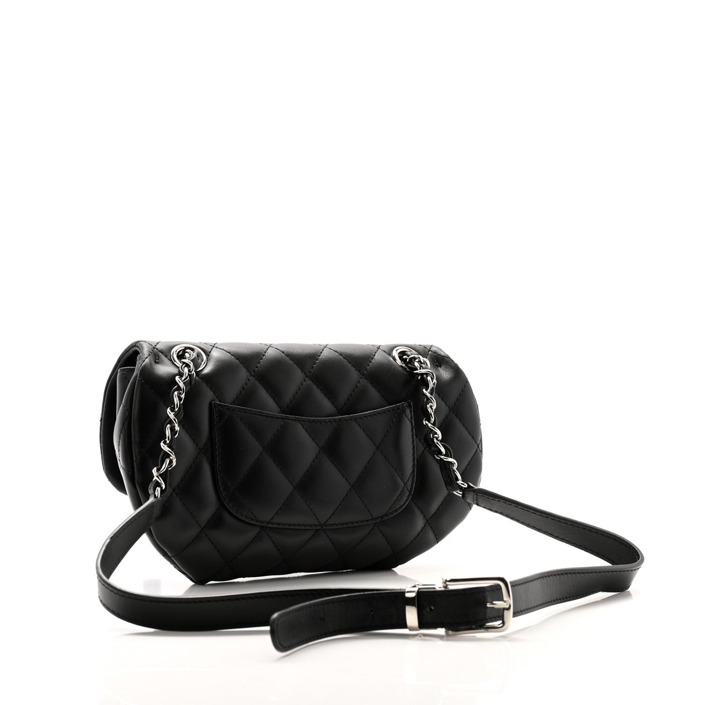 Calfskin Quilted CC Uniform Flap Belt Bag Black