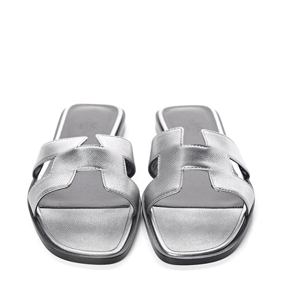 Hermes Metallic Epsom Oran Sandals 37 Argent 2 of 8