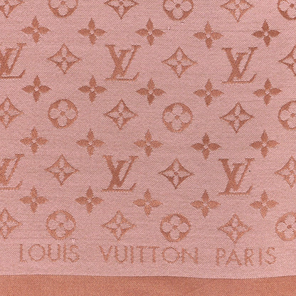 Louis Vuitton Silk Wool Monogram Denim Shawl Beige Pink 2 of 3
