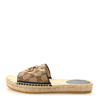 Gucci Monogram Matelasse GG Marmont Espadrille 20mm Slide Sandals 37.5 Beige Ebony Black 1 of 10