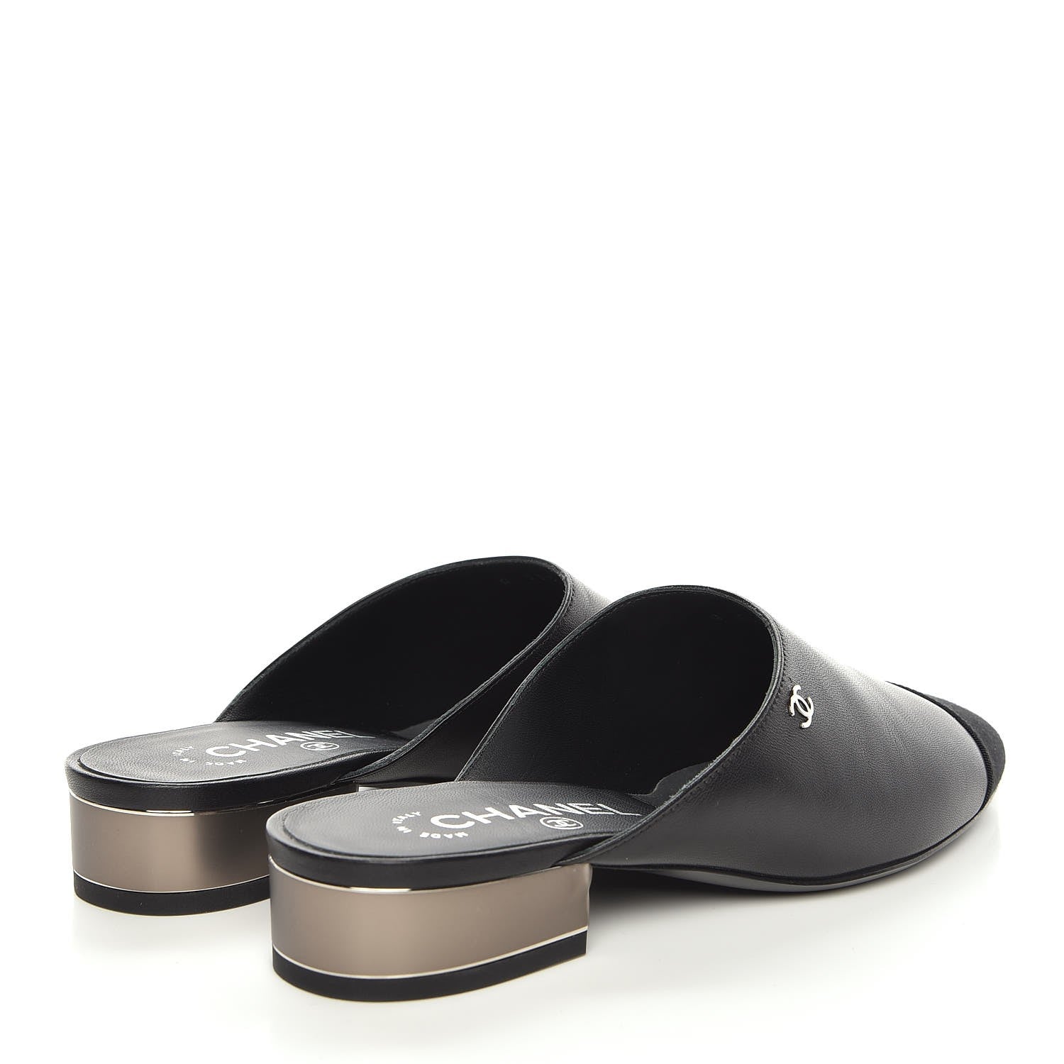 Chanel Lambskin Grosgrain Cap Toe Mules 36.5 Black 4 of 9