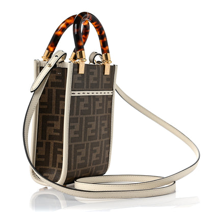 Fendi Glazed Fabric Vitello King Plexiglass FF 1974 Logo Hairdo Girls Inlay Mini Fendi Sunshine Shopper Tote Mogano Panna Multicolor 3 of 9