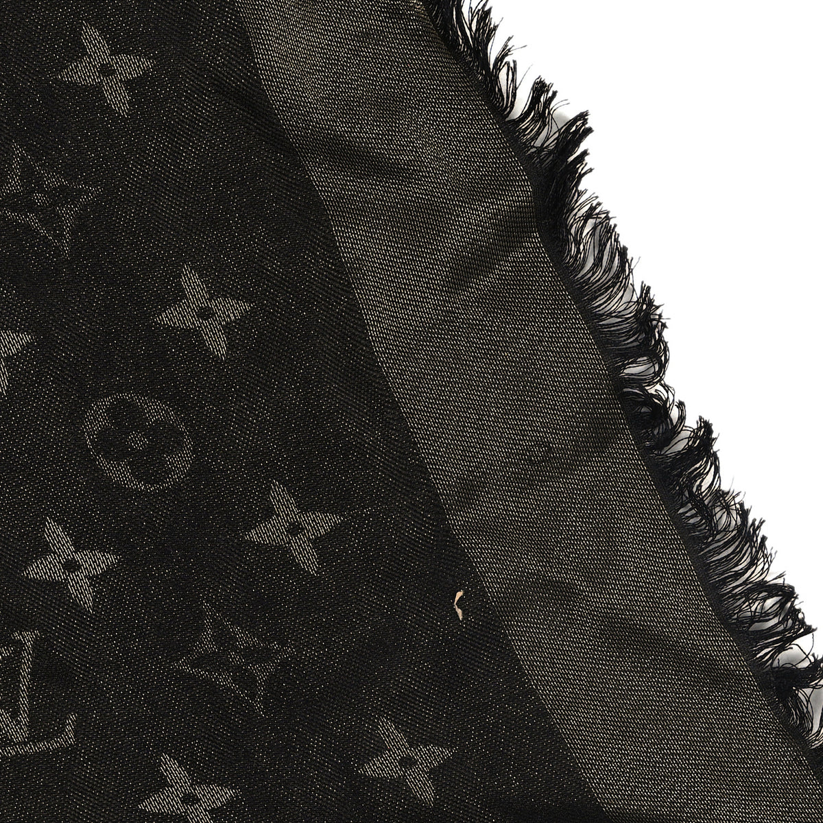 Louis Vuitton Silk Lurex Wool So Shine Monogram Shawl Black 5 of 5