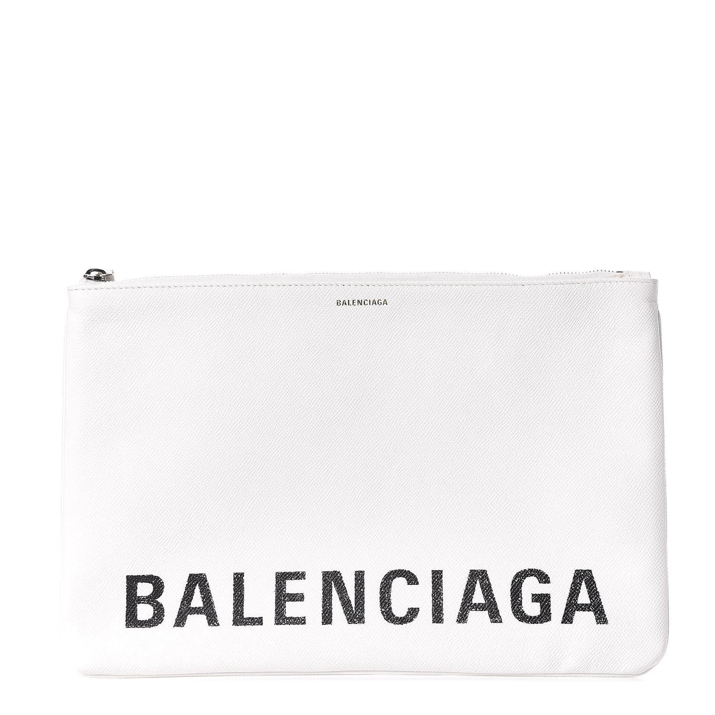 Signature Grained Calfskin Large Ville Zip Pouch White