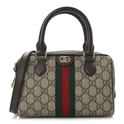 Gucci GG Supreme Monogram Textured Dollar Calfskin Web Mini Ophidia Top Handle Bag Beige Ebony New Acero 1 of 10