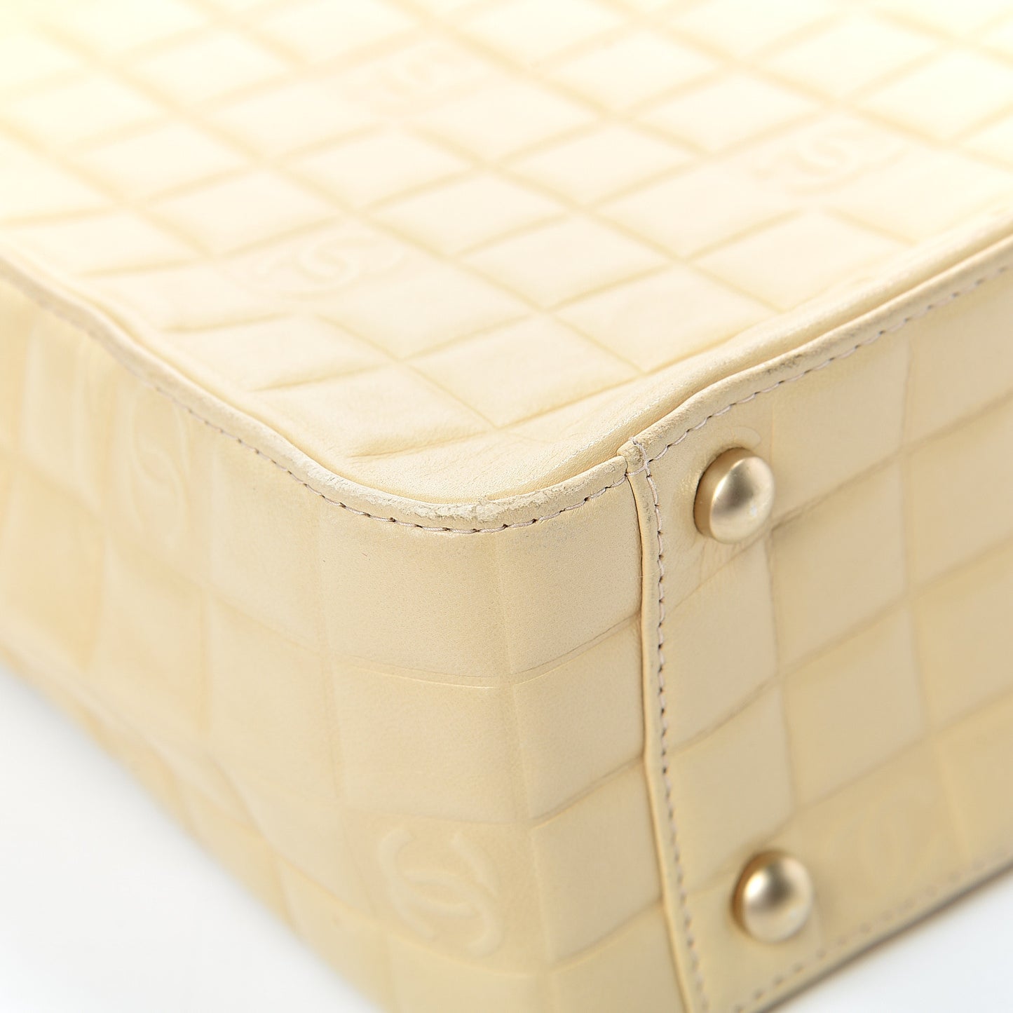 Lambskin Quilted Chocolate Bar Tote Beige
