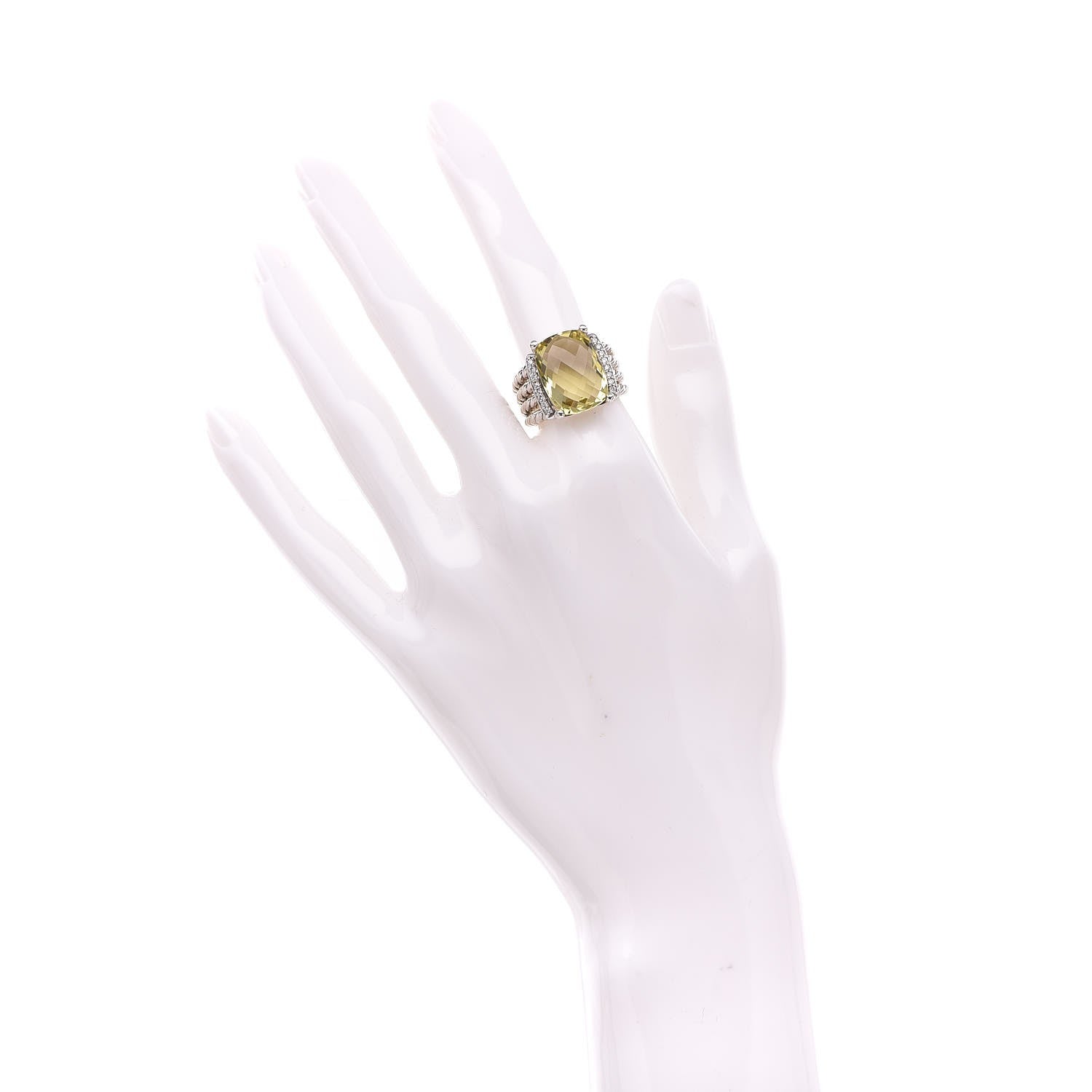 David Yurman Sterling Silver Diamond Lemon Citrine 16mm Wheaton Ring 54 7 2 of 5