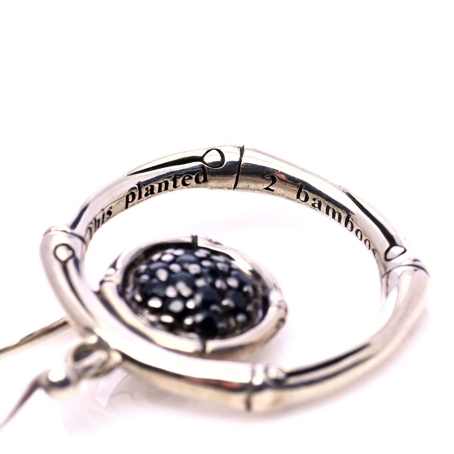 Sterling Silver Black Sapphire Drop Hoop Earrings