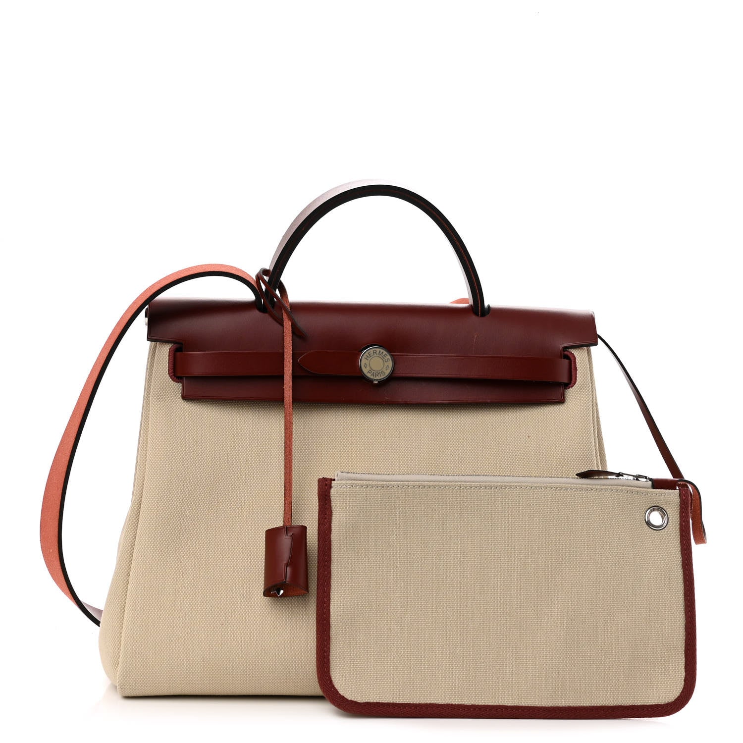 Hermes Military Toile Vache Hunter Herbag Zip 31 PM Beton Rouge H 1 of 10