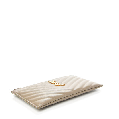 Saint Laurent Grain De Poudre Chevron Monogram Bill Pouch Dune 4 of 10