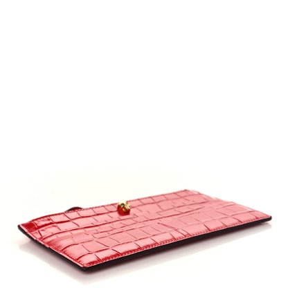 Alexander McQueen Calfskin Crocodile Embossed Skull Zip Wallet Card Holder Deep Red 4 of 8