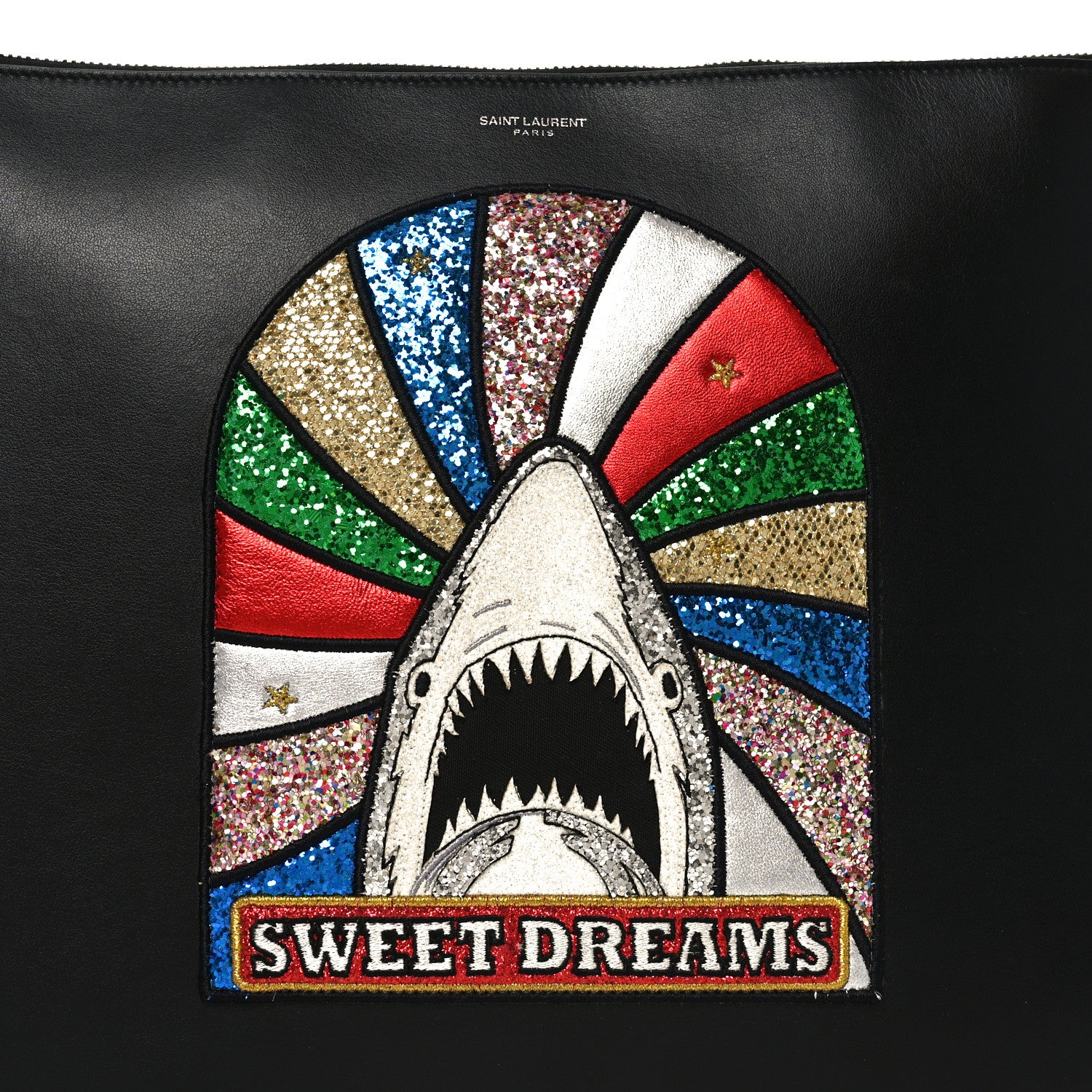 Saint Laurent ミリタリー　シャークsweet dreams Saint Laurent Calfskin Sweet Dreams Shark Zipped Pouch Black