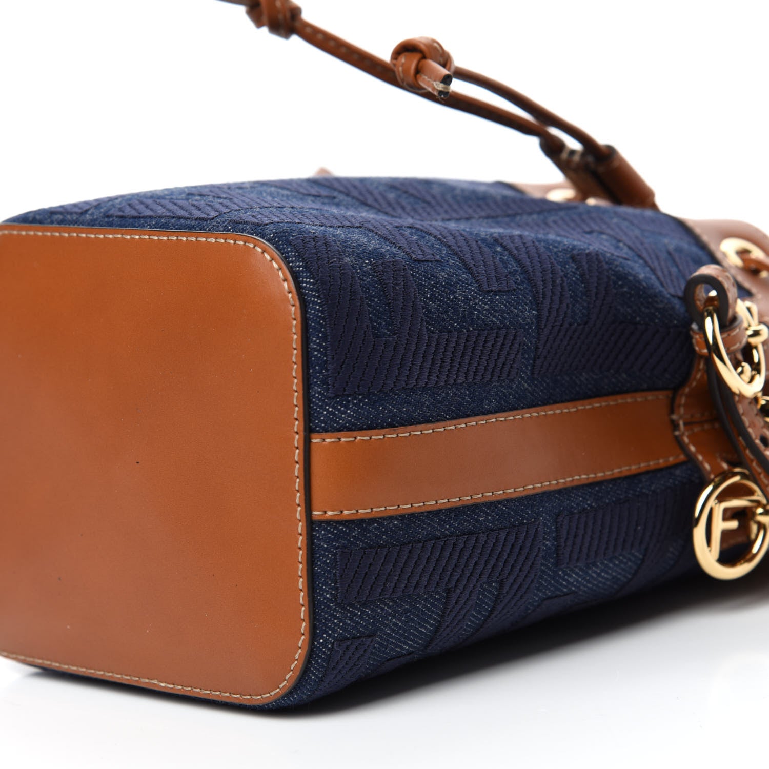 Fendi Denim Vitello King F is Fendi FF Embroidered Mini Mon Tresor Bucket Bag Blue Cuoio 8 of 11