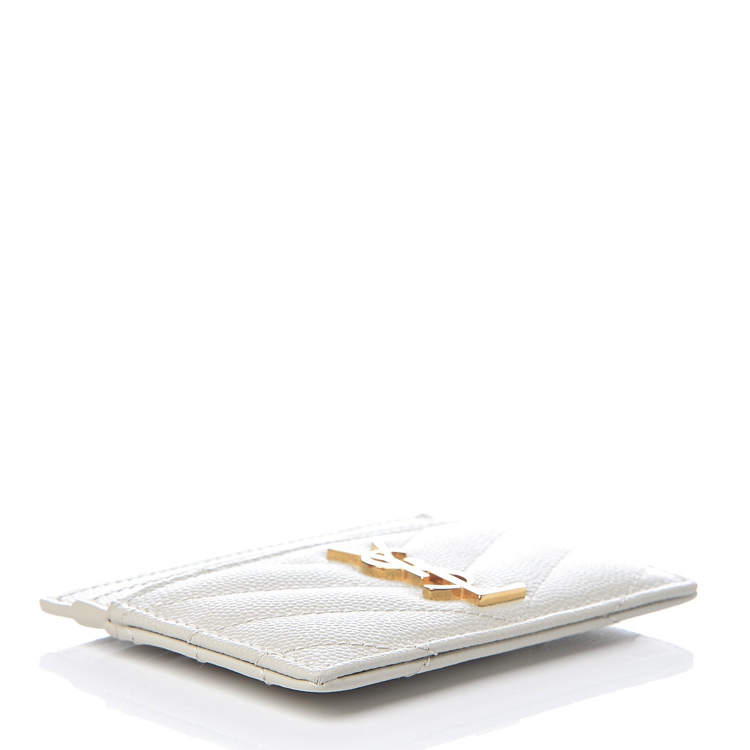 Saint Laurent Grain De Poudre Matelasse Chevron Monogram Credit Card Case Crema Soft 3 of 5