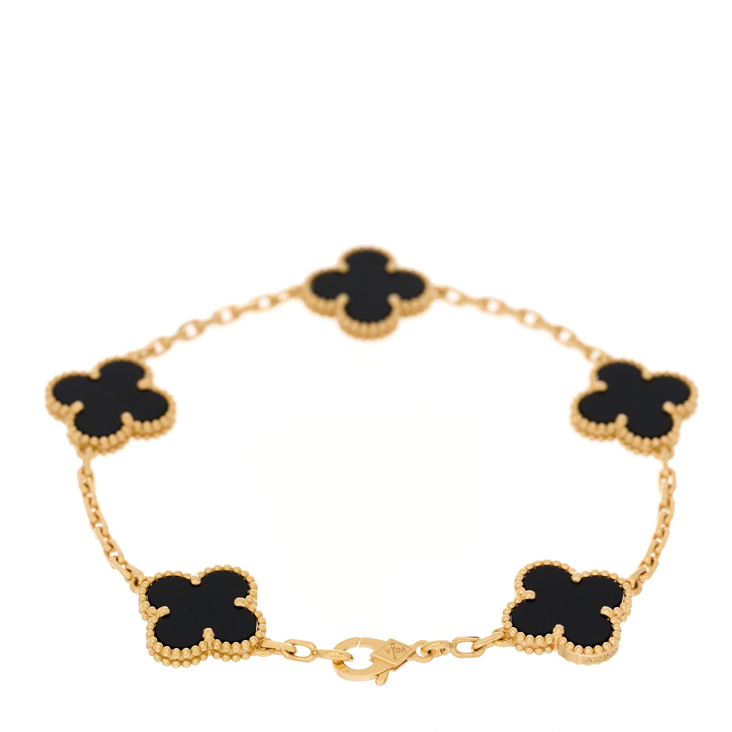 Van Cleef & Arpels 18K Yellow Gold Black Onyx 5 Motifs Vintage Alhambra Bracelet 3 of 5