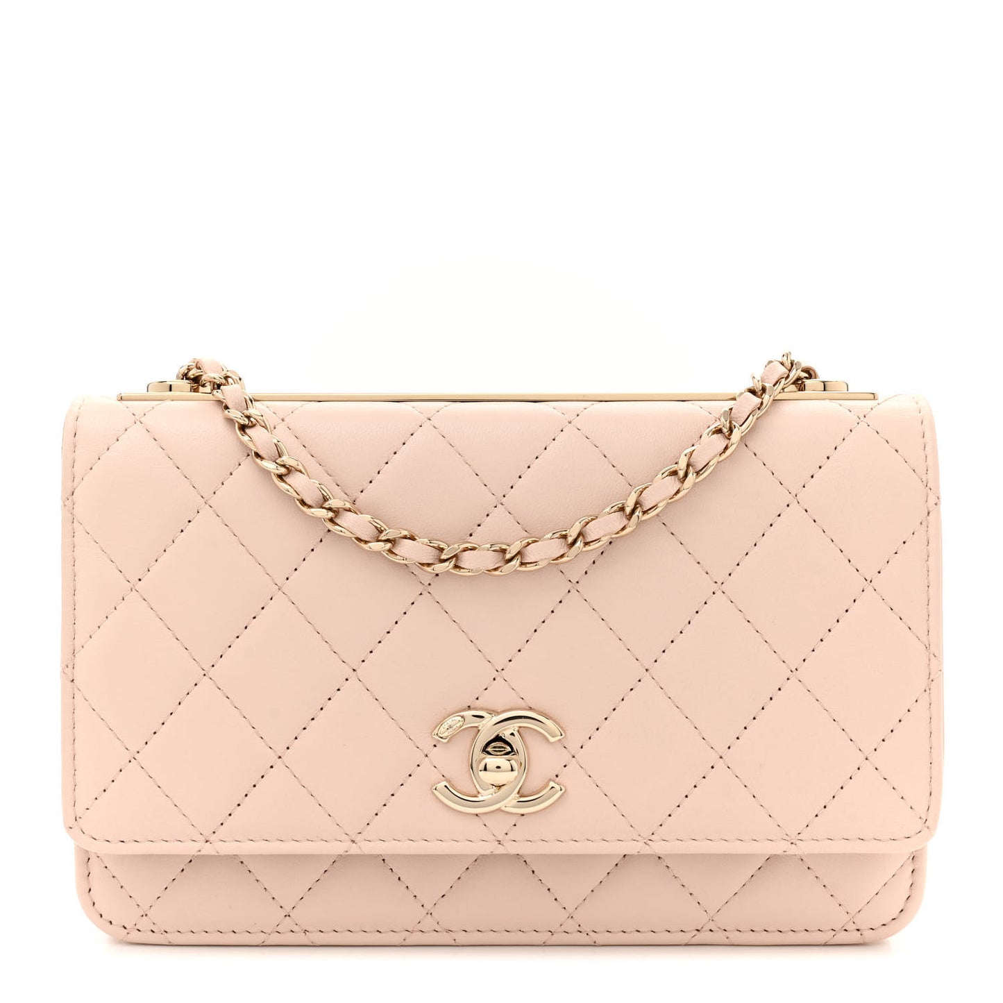 Lambskin Quilted Trendy CC Wallet On Chain WOC Light Beige