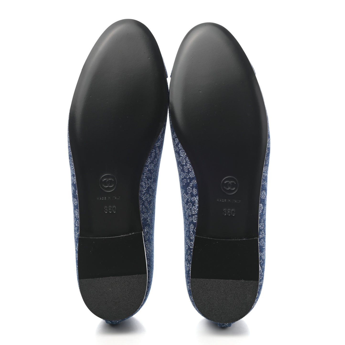 Denim Camellia Print Ballerina Flats 38 Dark Blue