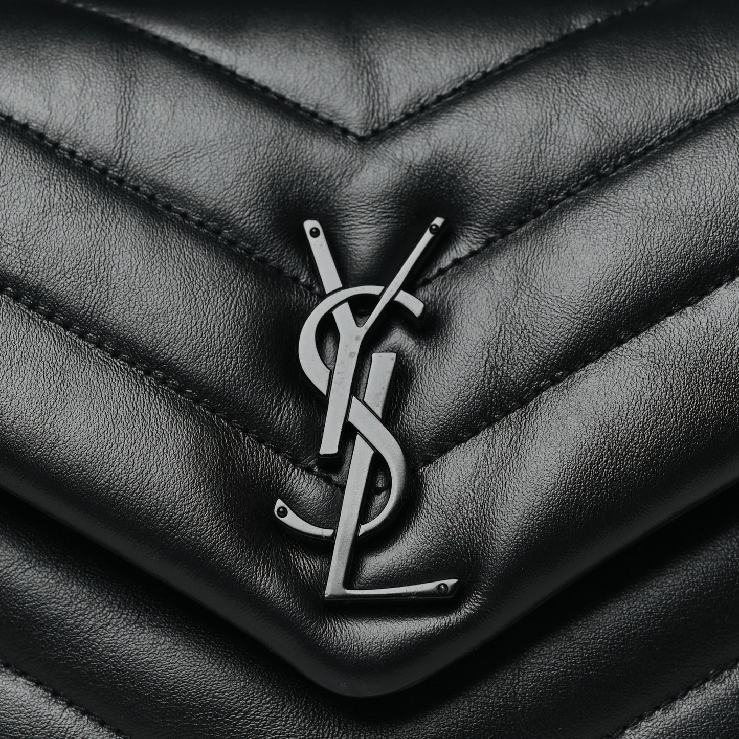 Calfskin Y Quilted Monogram Monochrome Small Loulou Chain Satchel Black