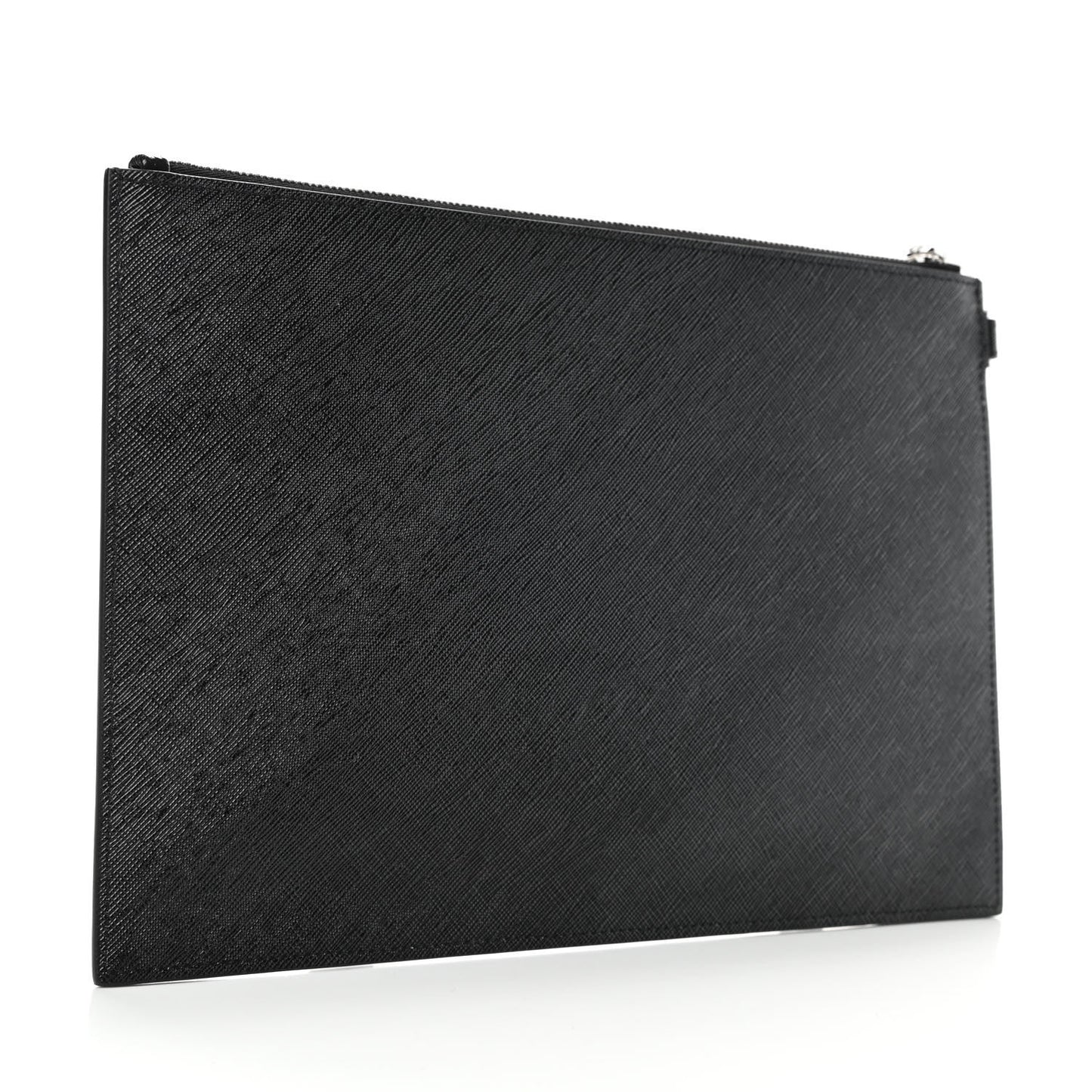 Textured Coated Canvas Iconic Prints Flat Medium Clutch Bag Black