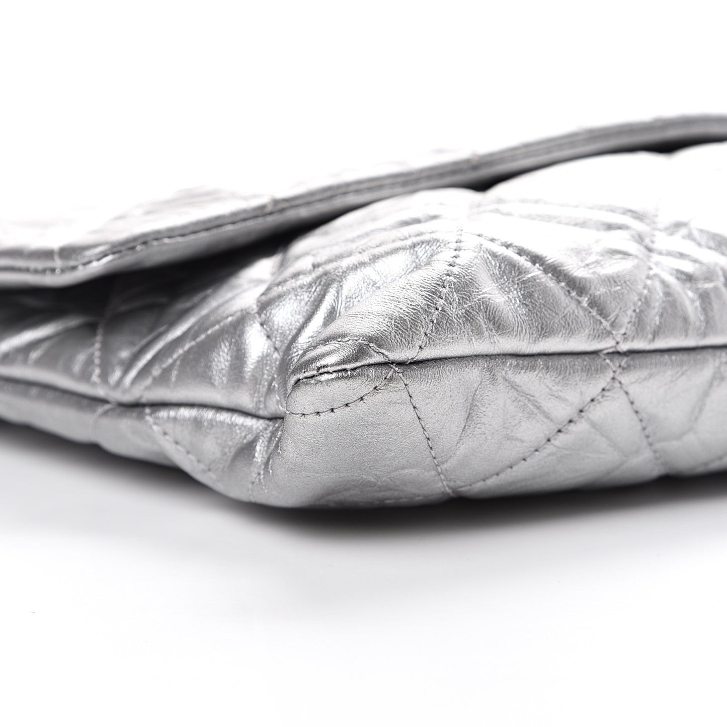 Metallic Crumpled Calfskin Big Bang Large Flap Bag Silver