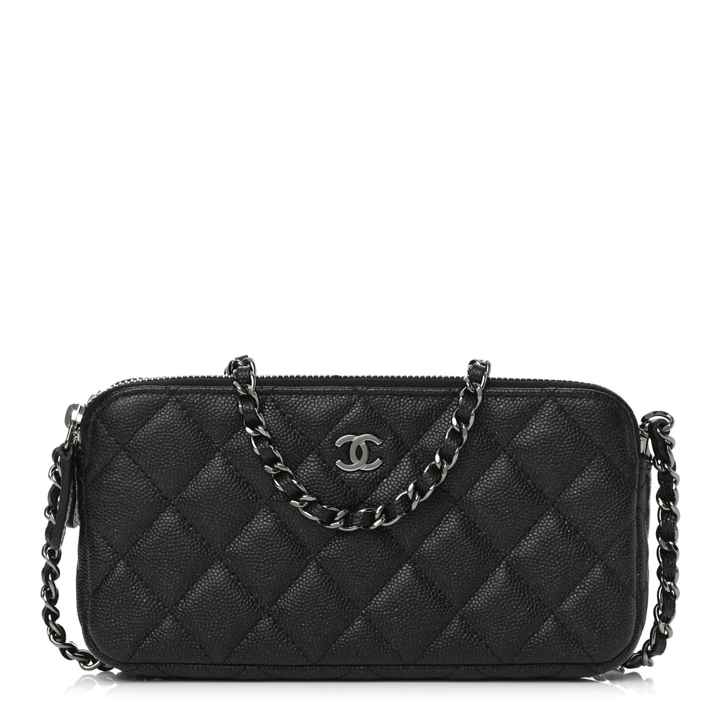Iridescent Caviar Quilted Small Clutch With Chain Black