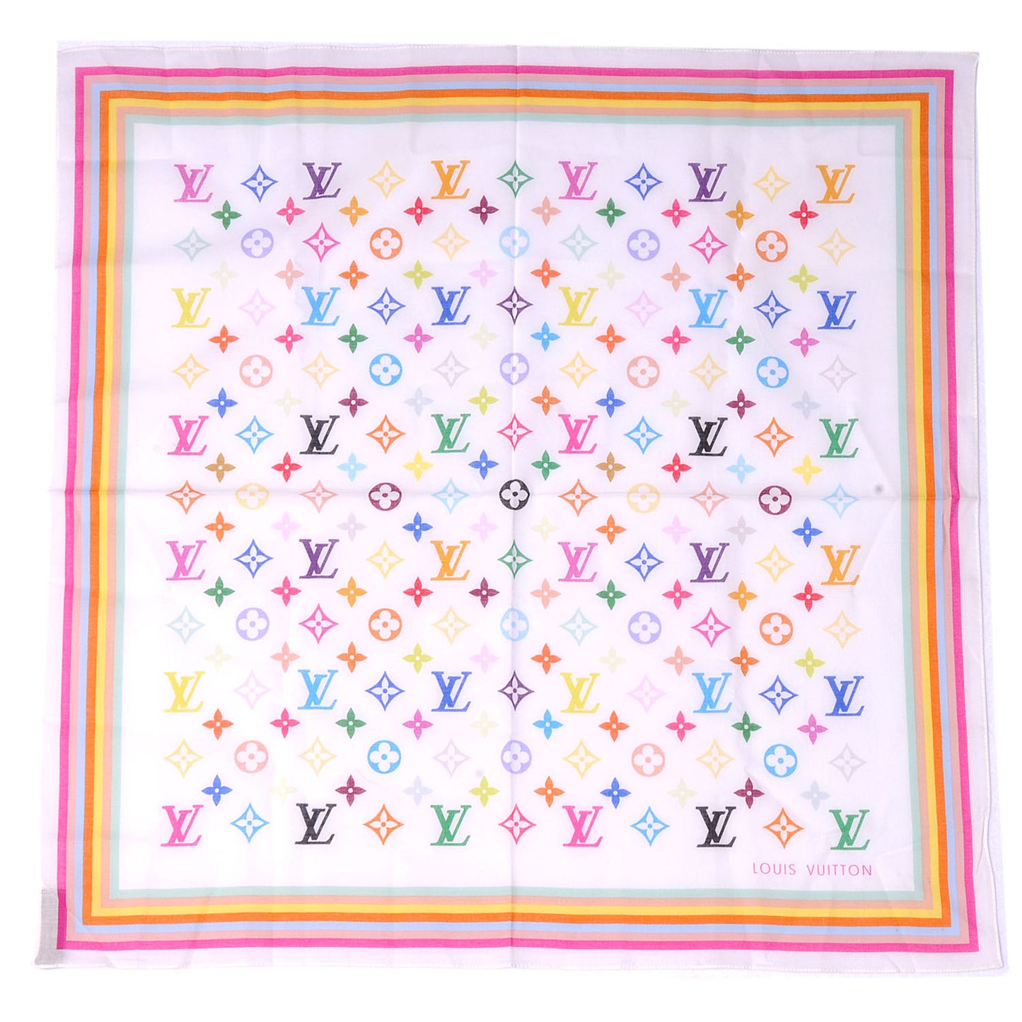 Cotton Monogram Multicolor Square Scarf White