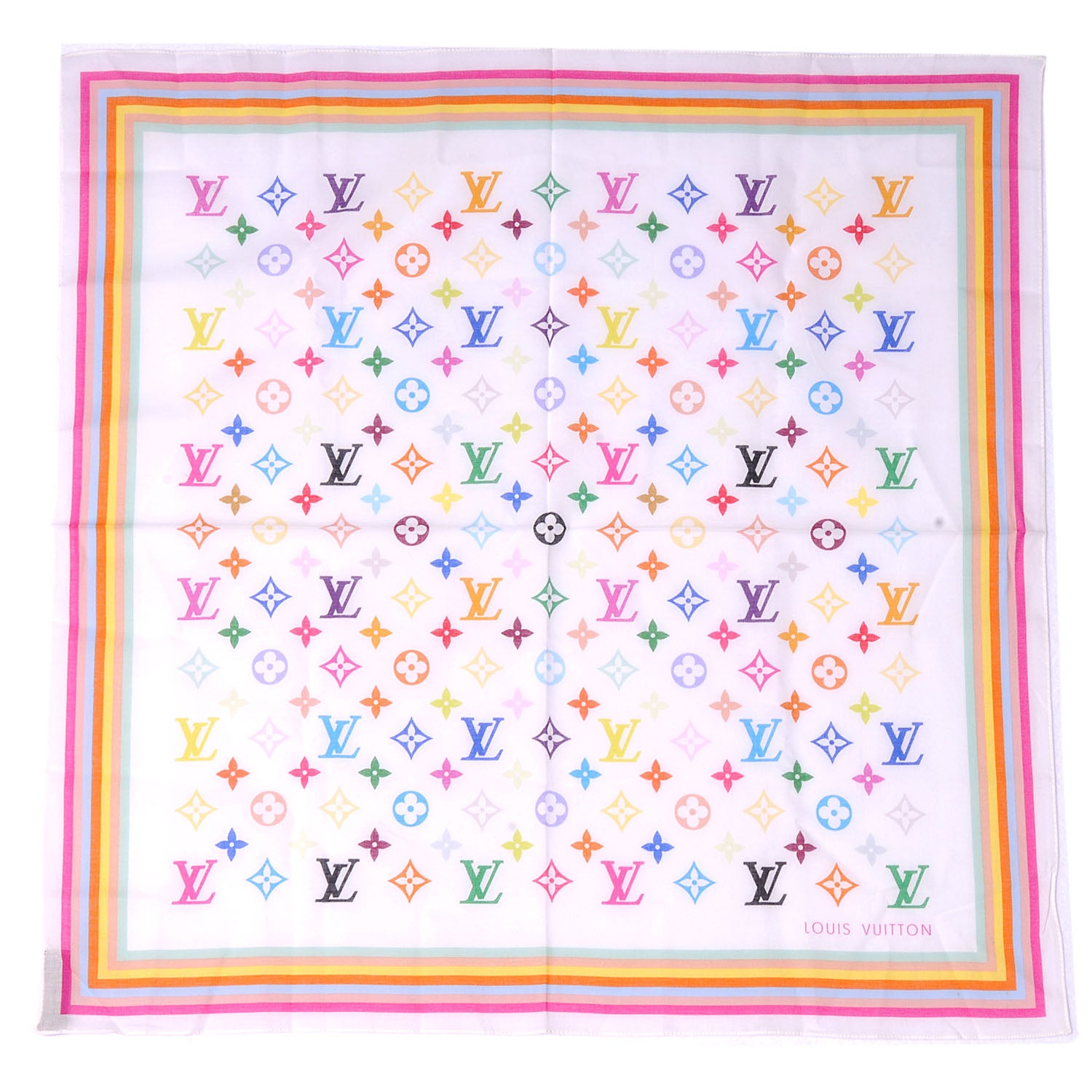 Louis Vuitton Cotton Monogram Multicolor Square Scarf White 2 of 5