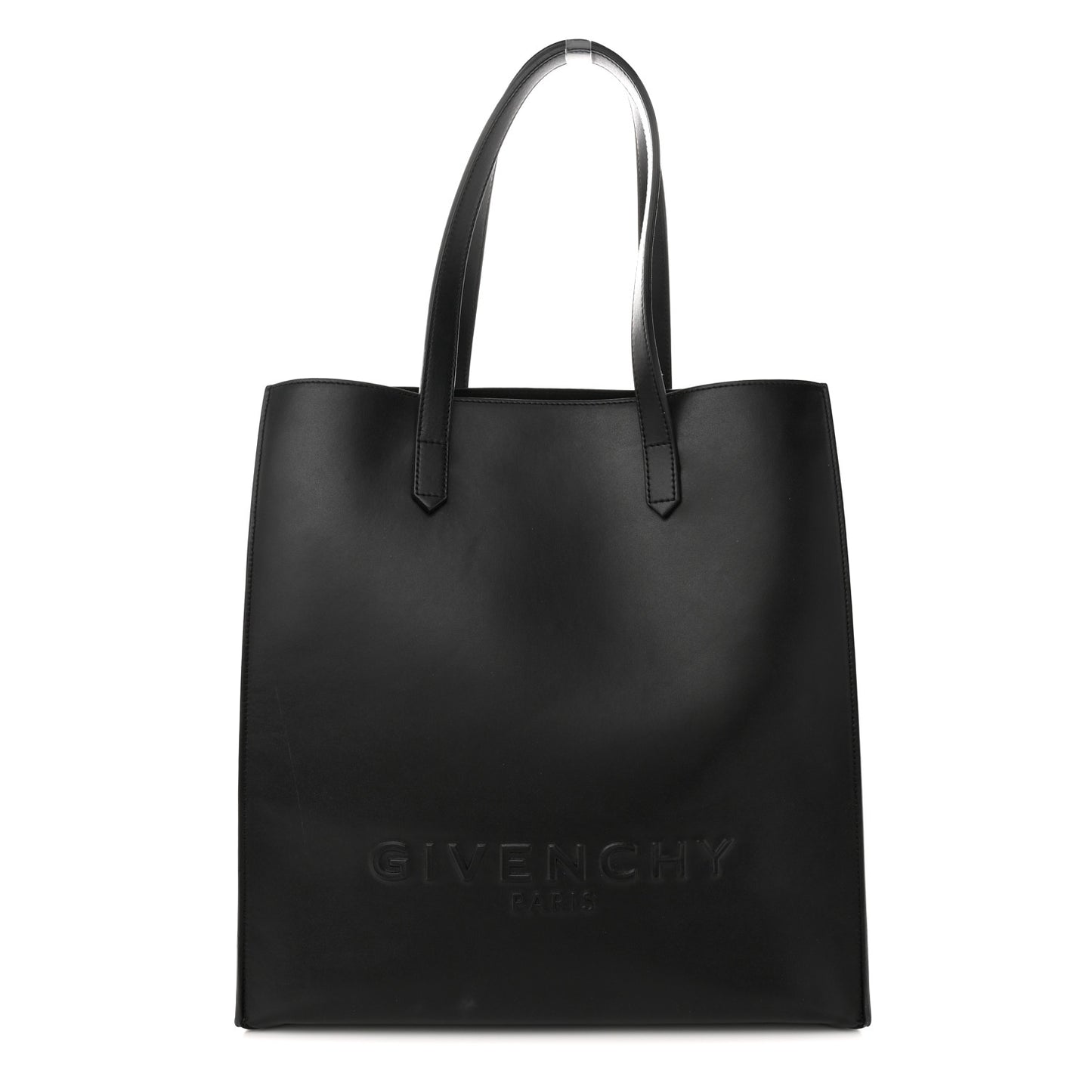 Calfskin Logo Debossed Medium Shopper Tote Black