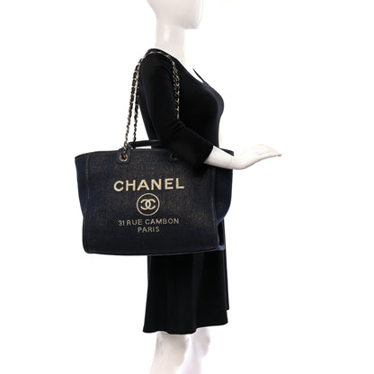 Chanel Lurex Canvas Medium Deauville Tote Navy Blue Gold 2 of 10