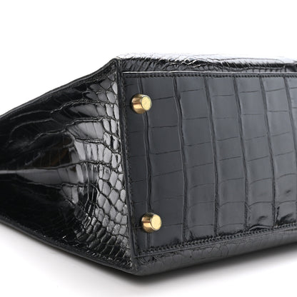 Hermes Shiny Porosus Crocodile Kelly Sellier 32 Black 9 of 10