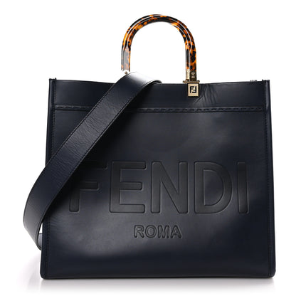 Fendi Vitello King Plexiglass Logo Embossed Medium Fendi Sunshine Shopper Tote Midnight 1 of 10