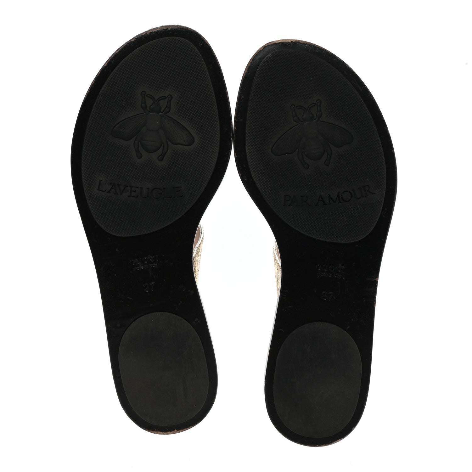 Gucci Nappa Silk Galassia GG Marmont Thong Flat Sandals 37 Platino 5 of 9