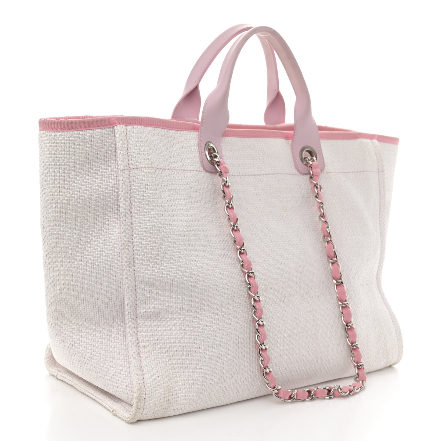 Woven Straw Raffia Medium Deauville Tote Pink