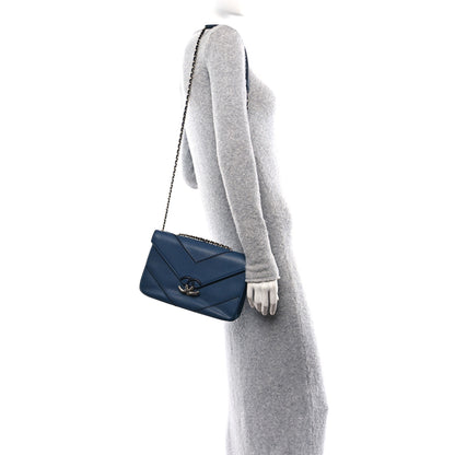 Chanel Caviar Macro Chevron Single Flap Blue 2 of 11