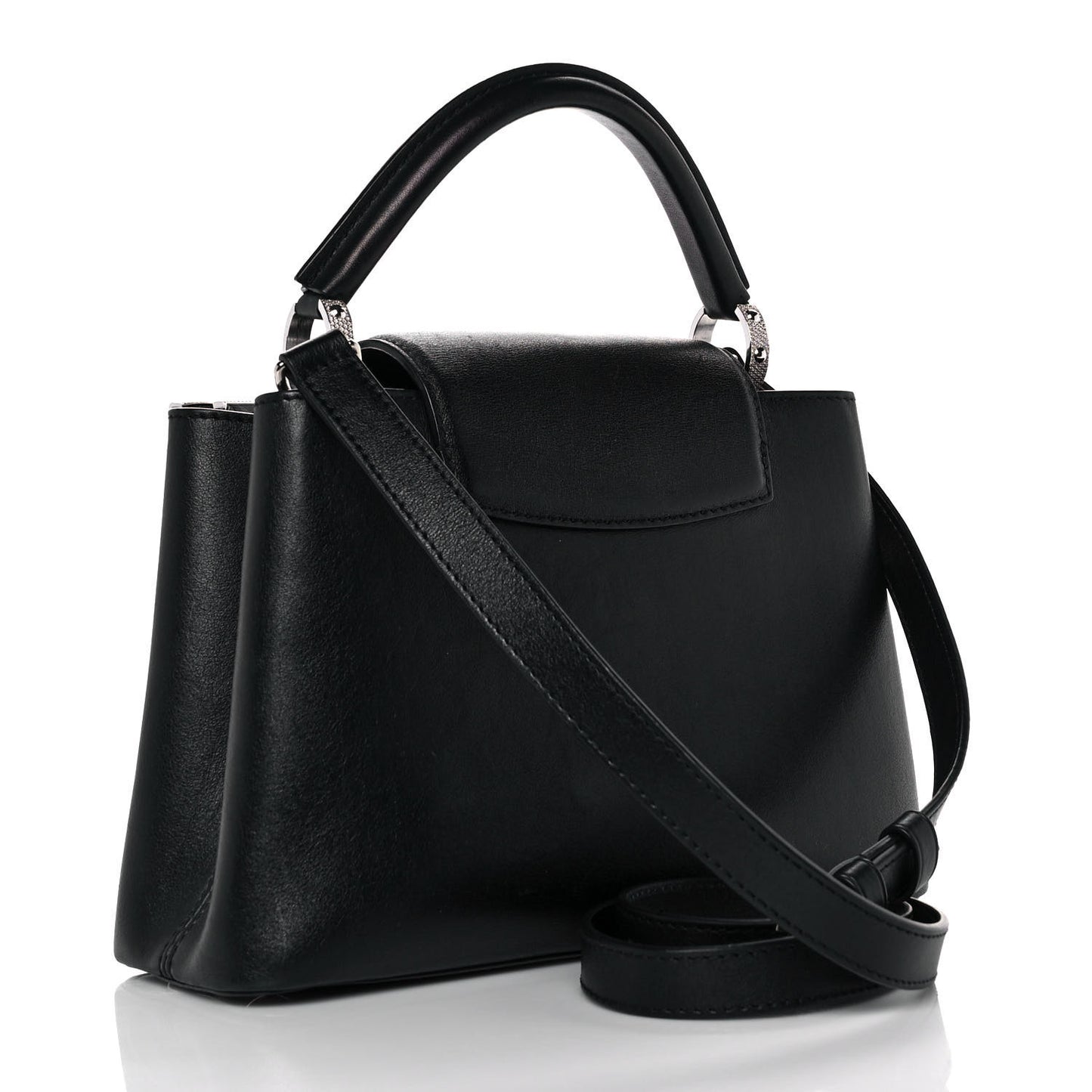 Smooth Calfskin Crystal Flowers Capucines BB Black