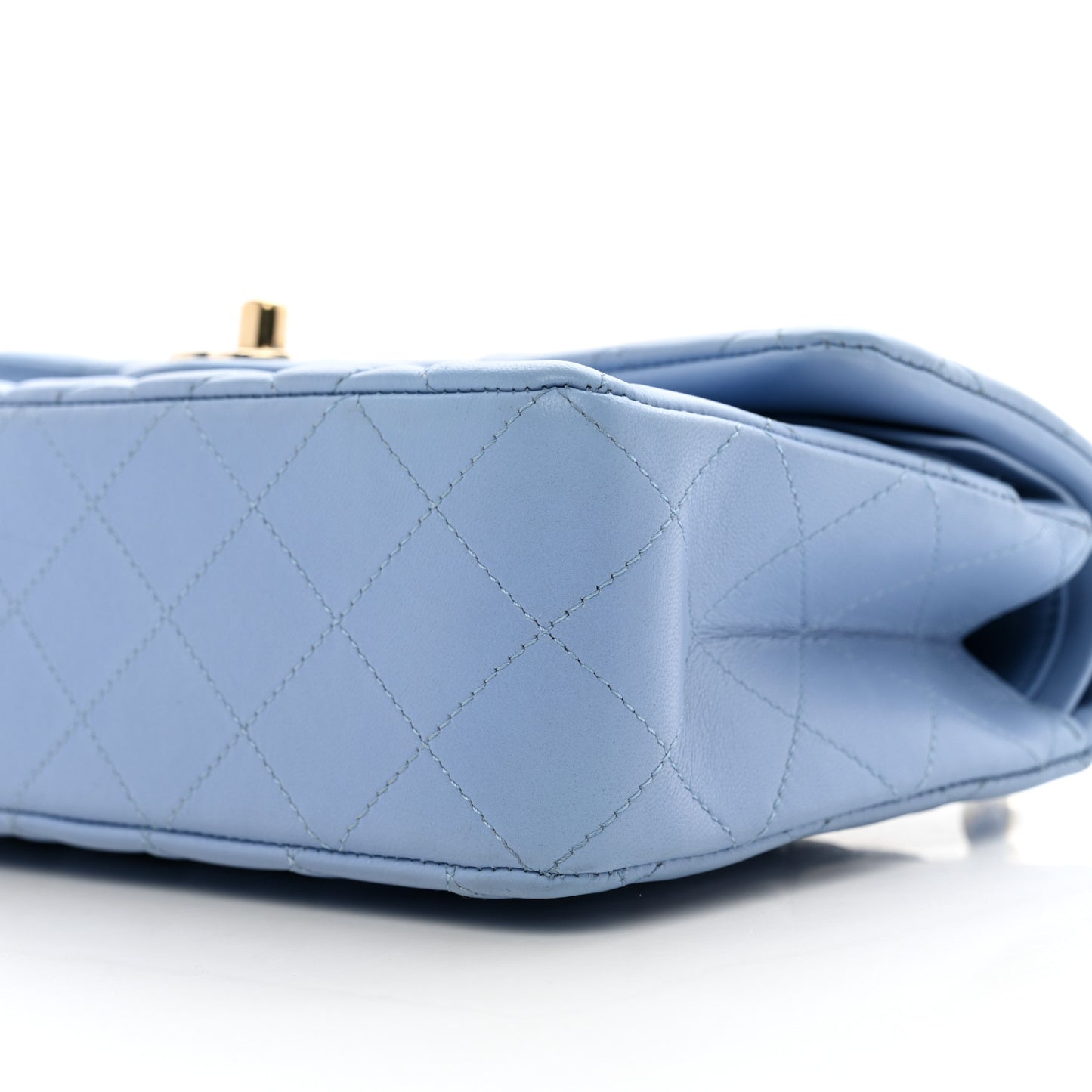 Lambskin Quilted Small Double Flap Light Blue