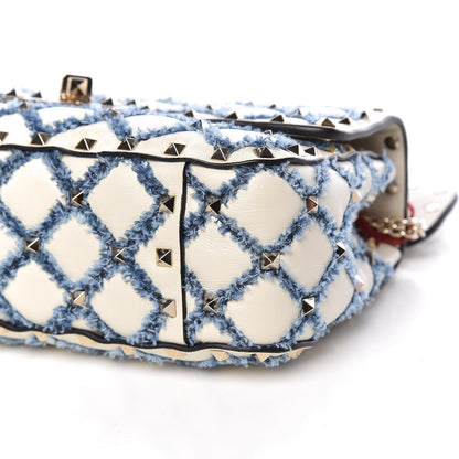 Valentino Garavani Lambskin Denim Quilted Small Rockstud Spike Shoulder Bag Ivory 10 of 12