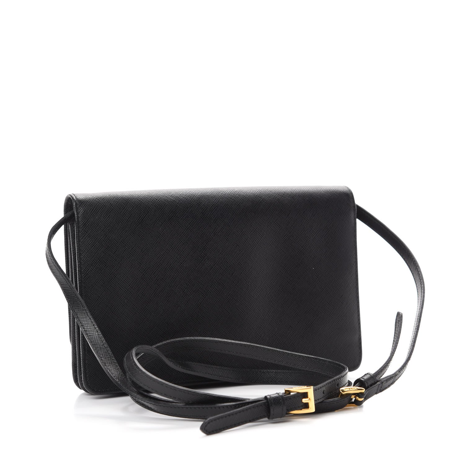 Prada Saffiano Metal Flap Wallet With Strap Black 3 of 10