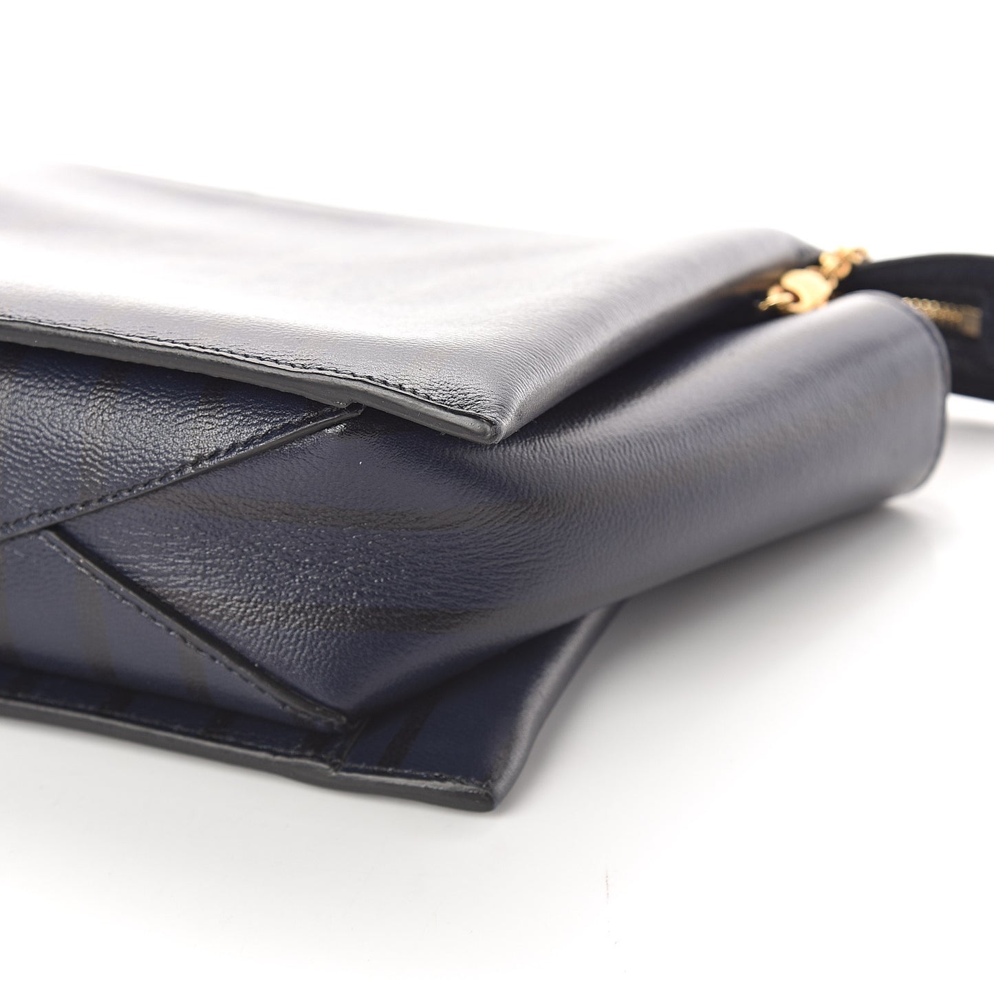 Grained Calfskin Striped Tri-Fold Clutch Midnight