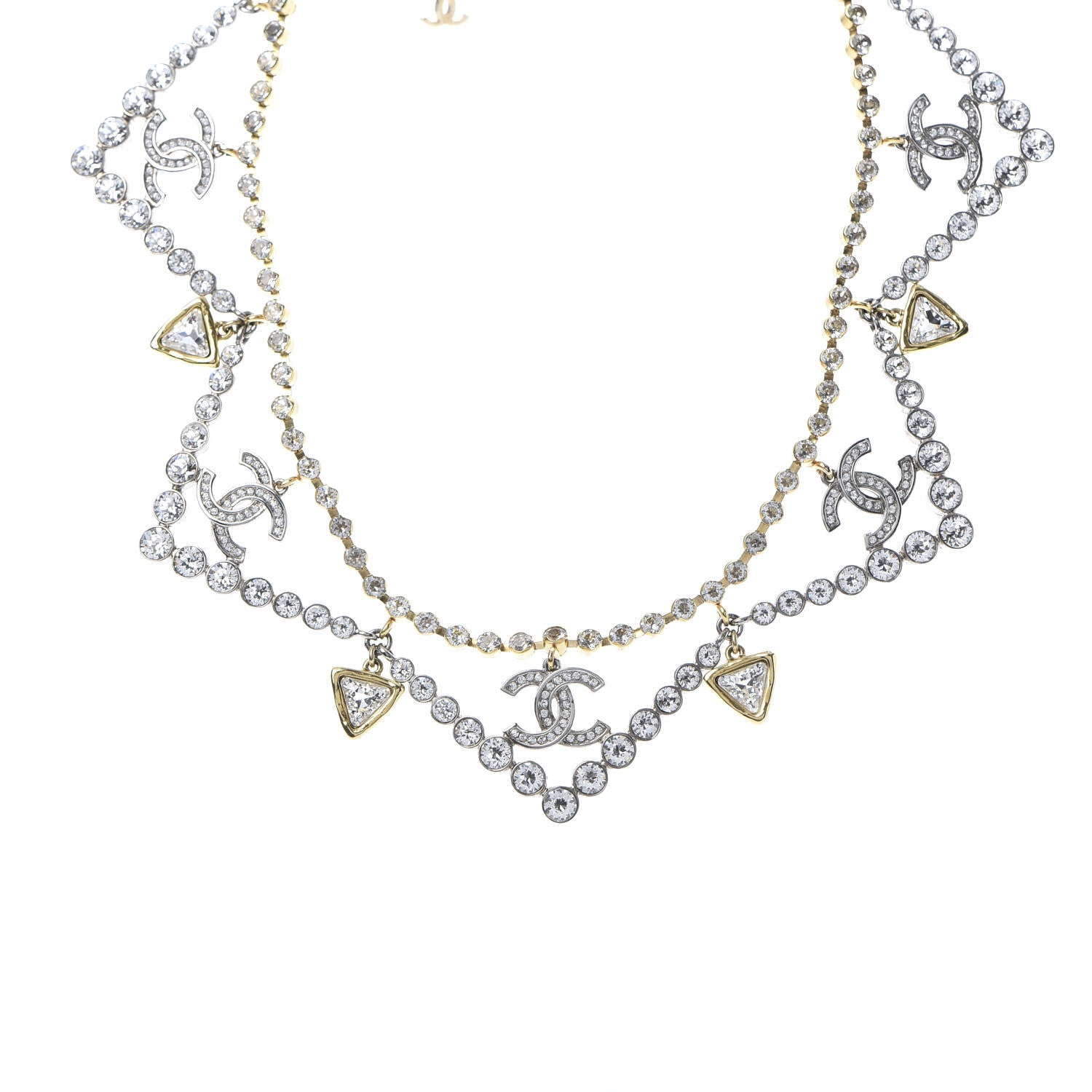 Chanel Crystal CC Choker Necklace Gold Silver 1 of 5
